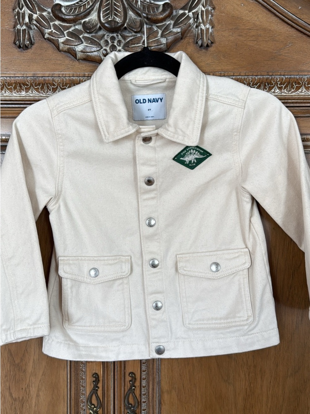 Old Navy Cream Button-Front Kids' Jean Jacket with Green Patch